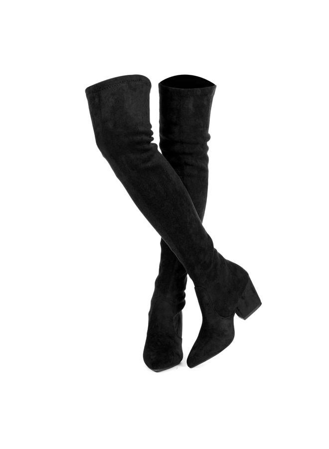 Mtzyoa Thigh High Block Heel Boot Women Pointed Toe Stretch Over The Knee Boots - Image 1