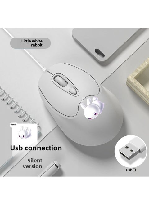 Wired Mouse Type-c Interface USB For Apple Huawei Xiaomi Notebook Tablet Phone Computer Girls-Colour:Usb Interface-silent Gray White Rabbit