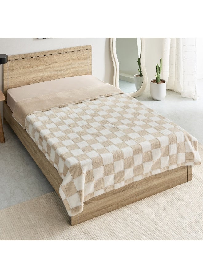 Home Box - Breda Check Jacquard Rabbit Fur Twin Blanket 220 x 150 cm - Image 1