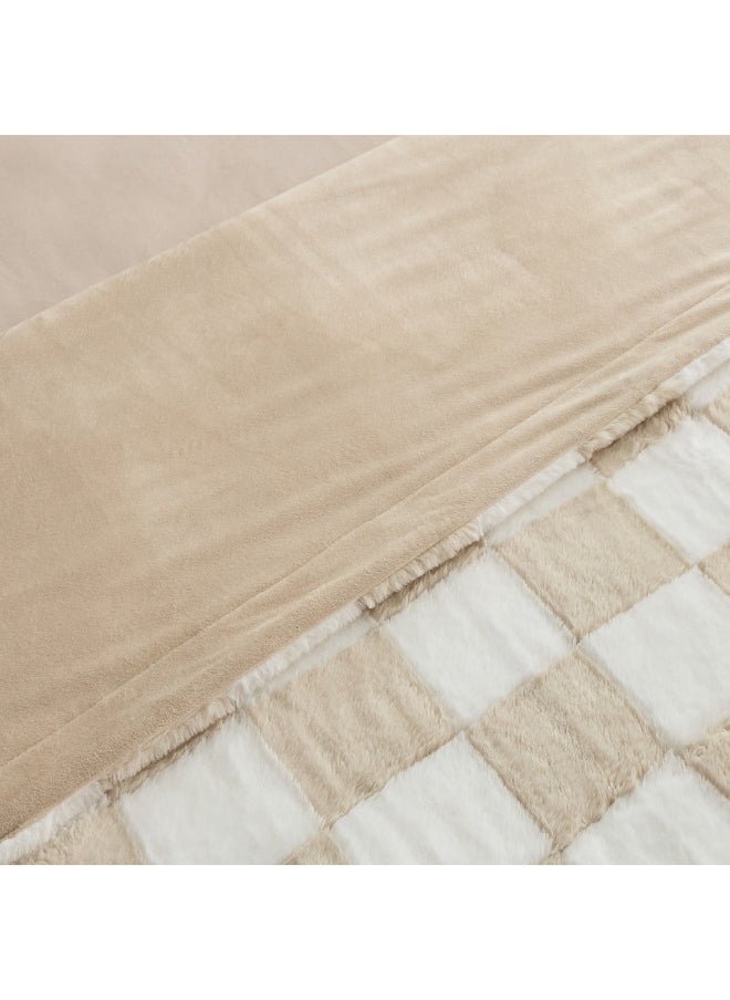 Home Box - Breda Check Jacquard Rabbit Fur Twin Blanket 220 x 150 cm - Image 1