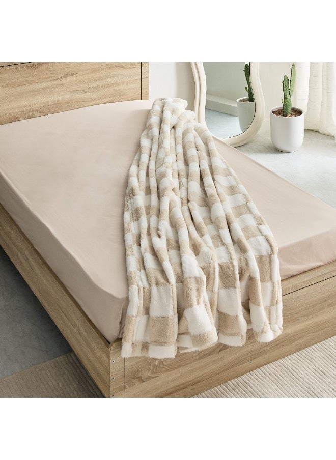 Home Box - Breda Check Jacquard Rabbit Fur Twin Blanket 220 x 150 cm - Image 1