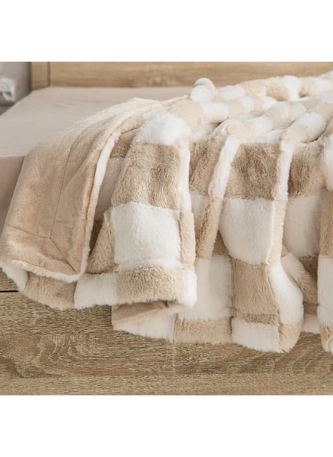 Home Box - Breda Check Jacquard Rabbit Fur Twin Blanket 220 x 150 cm - Image 1