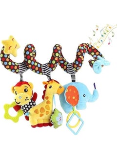 Car Seat Toys, Hanging Toys for Car Seat Crib Mobile, Stroller Toy Infant Baby Spiral Plush Toys for Crib Bed Stroller Car Seat Bar (Monkey + Giraffe + Elephant) (Monkey + Giraffe + Elephant)