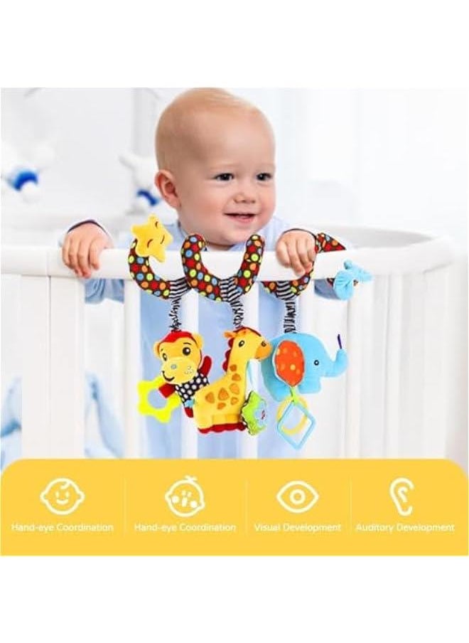 MIXDE - Car Seat Toys, Hanging Toys for Car Seat Crib Mobile, Stroller Toy Infant Baby Spiral Plush Toys for Crib Bed Stroller Car Seat Bar (Monkey + Giraffe + Elephant) (Monkey + Giraffe + Elephant) - Image 1