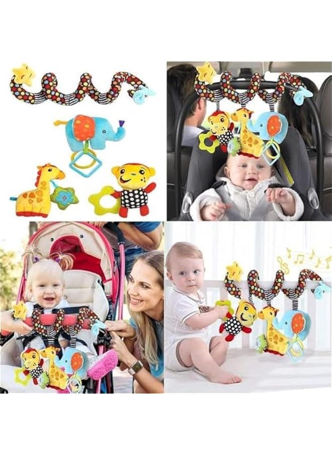 MIXDE - Car Seat Toys, Hanging Toys for Car Seat Crib Mobile, Stroller Toy Infant Baby Spiral Plush Toys for Crib Bed Stroller Car Seat Bar (Monkey + Giraffe + Elephant) (Monkey + Giraffe + Elephant) - Image 1