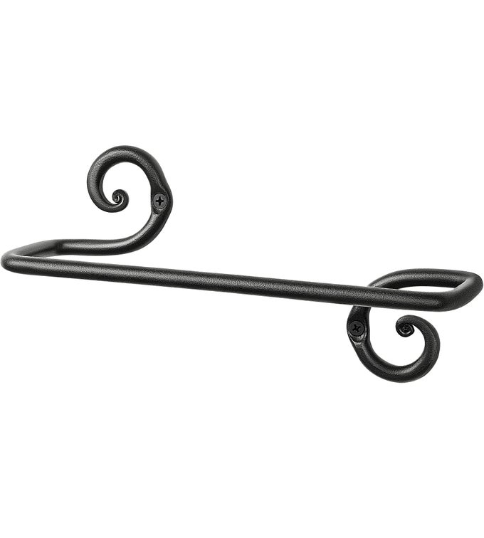 MATTE BLACK HAND TOWEL HOLDER FOR BATHROOM HANDCRAFTED FARMHOUSE WROUGHT IRON METAL KITCHEN BAR SMALL HAND TOWEL BAR HANGER FOR HOME OR OFFICE WALL MOUNTED RACK FITS 10 TOWELS