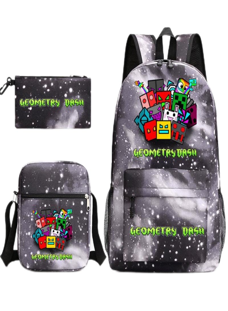 geometry dash Children Backpack Schoolbag Teen Student School Book bag with Lunch Box Pen Case 3 in 1 for Kids
