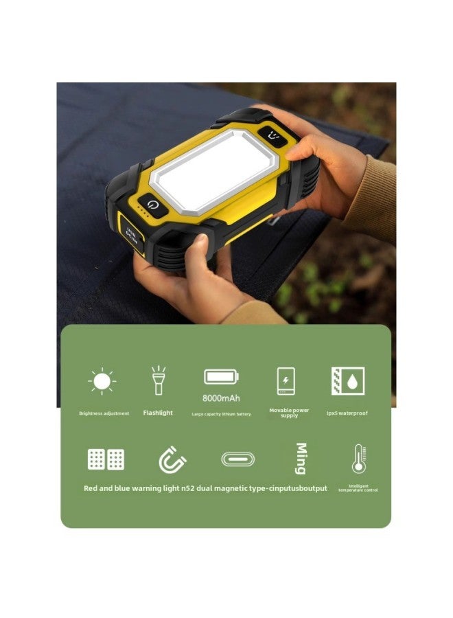 Loquat Panther Sen Double Magnet Work Light Rechargeable Super Bright Long Endurance With Portable Car Repair Auto Repair Light Emergency Light-Product Specifications:X106//8000 Mah//yellow - Image 3
