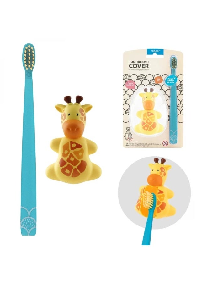 Flipper Kids Toothbrush with Cute Giraffe Protective Cover & Holder – BPA-Free Soft Bristle Toothbrush, Automatic One-Touch Open & Close, Ventilated Hygienic Storage, Suction Cup Bathroom Holder, Fun Animal Design & Travel Case - Image 1
