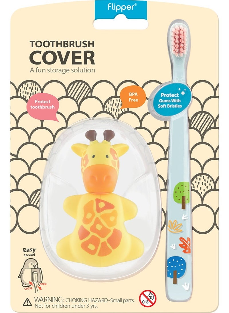 Flipper Kids Toothbrush with Cute Giraffe Protective Cover & Holder – BPA-Free Soft Bristle Toothbrush, Automatic One-Touch Open & Close, Ventilated Hygienic Storage, Suction Cup Bathroom Holder, Fun Animal Design & Travel Case - Image 2