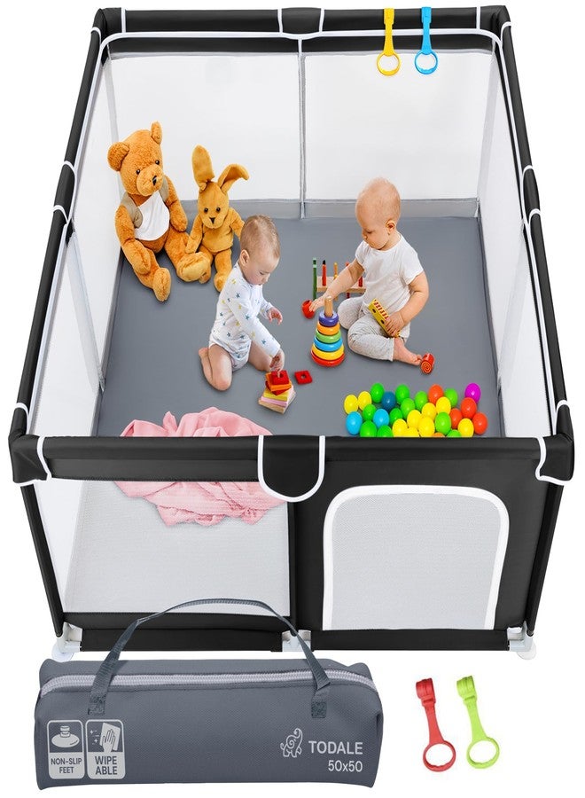 Todale Baby Play Pen - 50 x 50 x 27 in, Black - Portable Foldable Play Pen for Babies & Toddlers with Anti-Slip Base & Breathable Mesh Panels - Image 1
