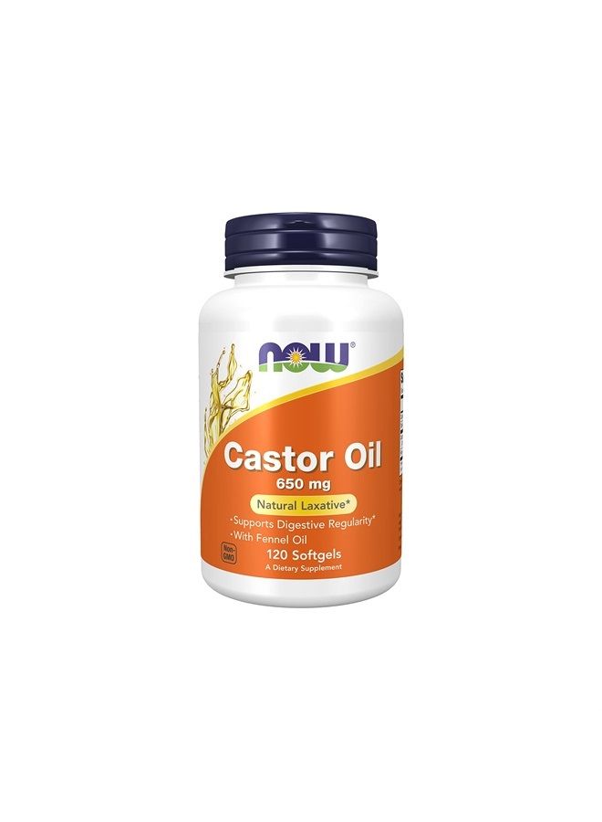 now Supplements, Castor Oil 650 mg with Fennel Oil, Natural Laxative*, 120 Softgels - Image 1