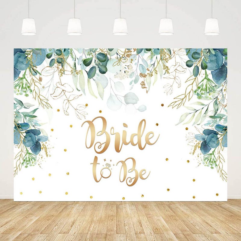 ABLIN 7x5ft Greenery Bride to Be Backdrop Bridal Shower Decorations Girls Bachelorette Engagement Photography Background Gold and Green Eucalyptus Leaves Banner Photo Props