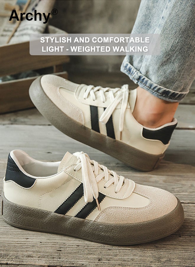 Archy Men's Retro Sneakers - Classic White Low-Top Canvas Shoes with Black Accents, Breathable Casual Lace-Up for Daily Wear & Street Style  - Image 3