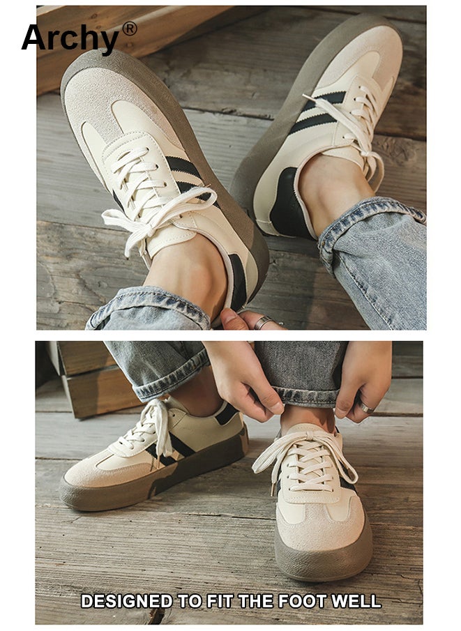 Archy Men's Retro Sneakers - Classic White Low-Top Canvas Shoes with Black Accents, Breathable Casual Lace-Up for Daily Wear & Street Style  - Image 4