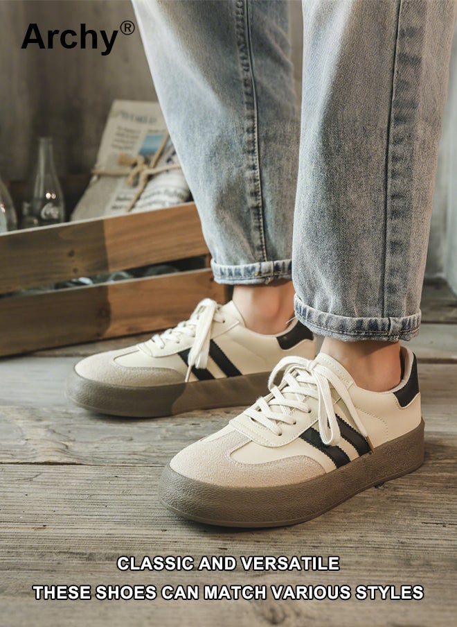 Archy Men's Retro Sneakers - Classic White Low-Top Canvas Shoes with Black Accents, Breathable Casual Lace-Up for Daily Wear & Street Style  - Image 2
