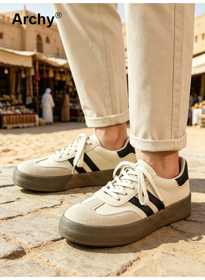 Archy Men's Retro Sneakers - Classic White Low-Top Canvas Shoes with Black Accents, Breathable Casual Lace-Up for Daily Wear & Street Style - Image 1