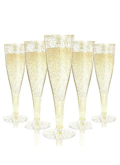 Oasisgalore 30 Pack Gold Glitter Champagne Flutes Glasses, Plastic Disposable Champagne Flute for Parties  - Image 1