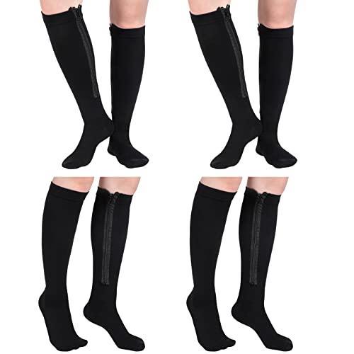 Tarpop 4 Pair Zipper Compression Socks Closed Toe 20-30 Mmhg Calf Knee High Compression Stocking for Men Women Swelling Edema(Large / X-Large,Black) - Image 1