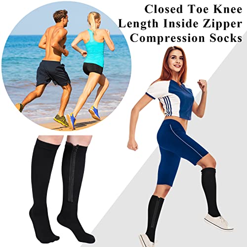Tarpop 4 Pair Zipper Compression Socks Closed Toe 20-30 Mmhg Calf Knee High Compression Stocking for Men Women Swelling Edema(Large / X-Large,Black) - Image 5