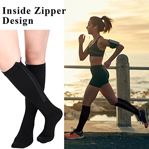 Tarpop 4 Pair Zipper Compression Socks Closed Toe 20-30 Mmhg Calf Knee High Compression Stocking for Men Women Swelling Edema(Large / X-Large,Black) - Image 2