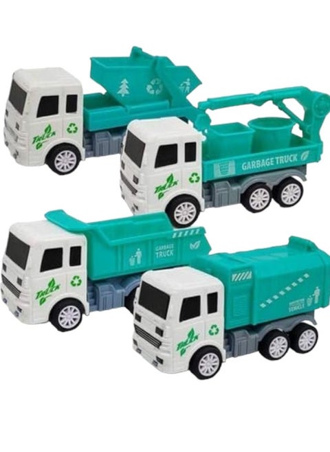 Garbage Trucks Toys Rear Loader Garbage Truck, Recycling Truck, Crane Truck - 4pcs Friction Powered Garbage Truck Set with Different Models