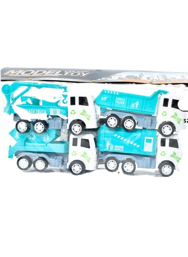 Toy Box - Garbage Trucks Toys Rear Loader Garbage Truck, Recycling Truck, Crane Truck - 4pcs Friction Powered Garbage Truck Set with Different Models - Image 1
