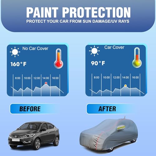 YEARWELL Car Body Cover for Maruti Brezza, 100% Waterproof, Heat-Resistant with Mirror & Antenna Pockets, Soft Cotton Lining, Triple Stitched, Orange Reflector (Metallic Silver) - Image 5