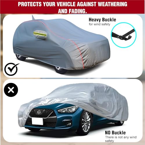 YEARWELL Car Body Cover for Maruti Brezza, 100% Waterproof, Heat-Resistant with Mirror & Antenna Pockets, Soft Cotton Lining, Triple Stitched, Orange Reflector (Metallic Silver) - Image 4