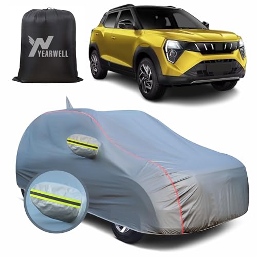 YEARWELL Car Body Cover for Maruti Brezza, 100% Waterproof, Heat-Resistant with Mirror & Antenna Pockets, Soft Cotton Lining, Triple Stitched, Orange Reflector (Metallic Silver) - Image 1