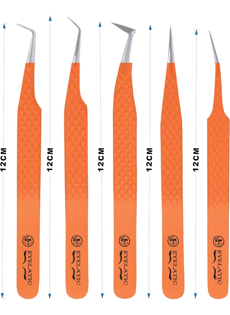 Generic Eyelatic Volume Tweezers False Lash Application Professional Tools For Eyelash Extension Tweezers Set Orange 