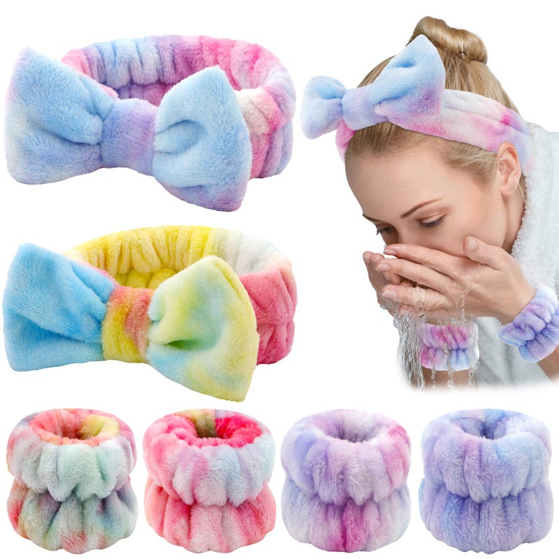 WHAVEL 6PCS Spa Headband and Wristbands Set Face Wash Headband Wrist Bands for Washing Face Makeup Skincare Hair Band Skin Care Accessories Tools