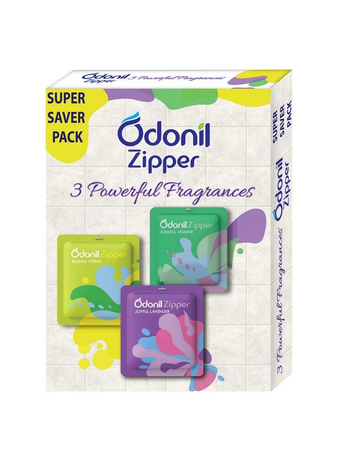 Odonil Bathroom Air Freshener Zipper Mix -30gm (10gm*3, Citrus, Jasmine,Lavender) - Image 1
