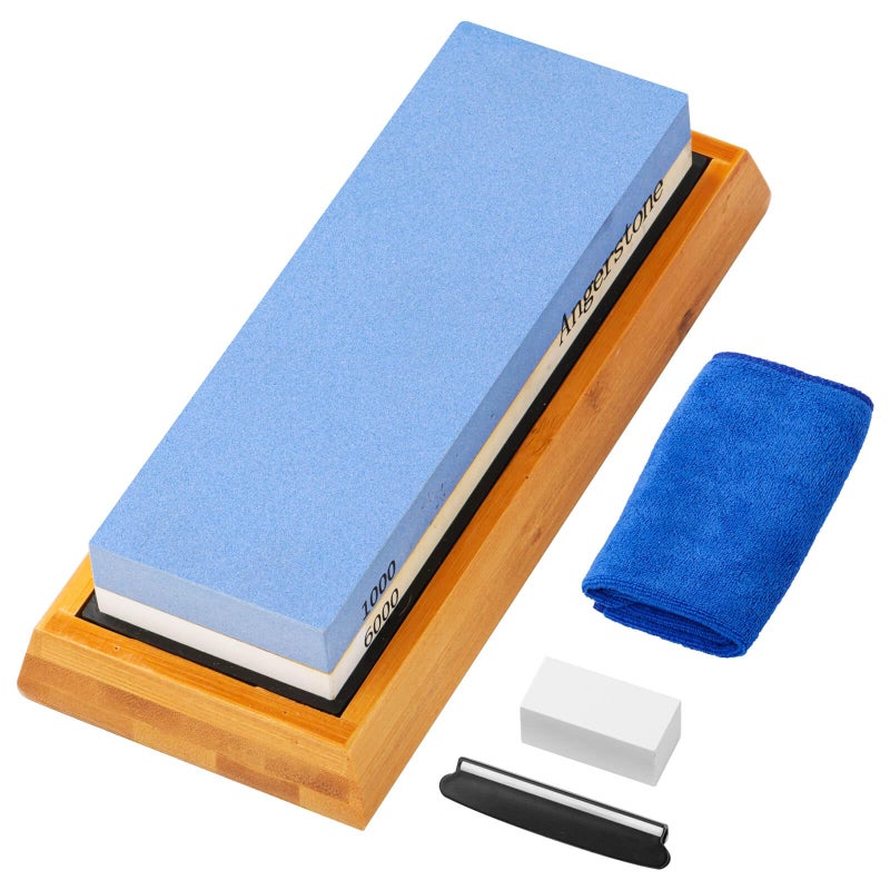 Angerstone Premium Knife Sharpening StoneWhetstone 10006000 Grit Whetstone Knife Sharpener with NonSlip Base Best Wet Stone Sharpening Kit Angle Guide