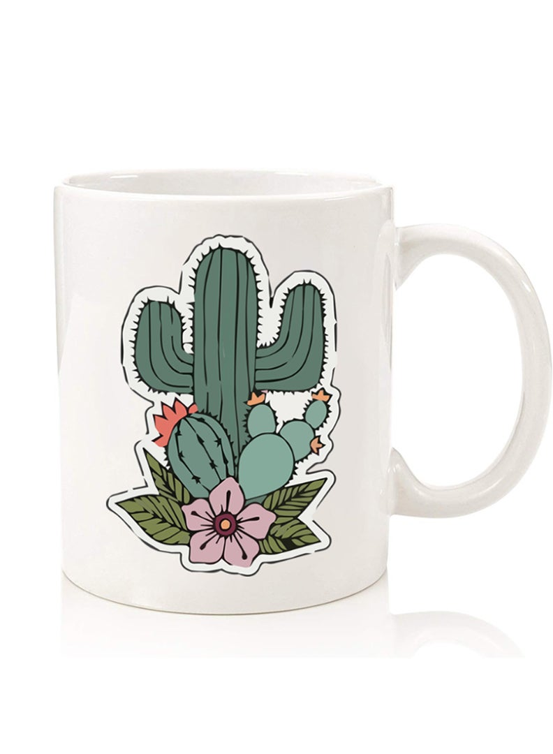 Theodor Premium Quality Two Sided Printed Coffee Mug Tea Cup For Home Office, Kids Men Women Cactus - Image 1