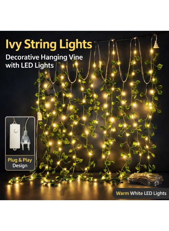 Fine Productions شريط إضاءة LED بتصميم أوراق شجر واقعية، 100 مصباح LED، مثالي لتزيين غرف النوم، المنازل، المهرجانات، حفلات الزفاف، والحفلات، للاستخدام الداخلي والخارجي، بإضاءة بيضاء دافئة. - Image 1