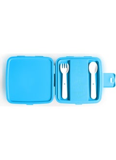 CORAL HIGH Kids Blue Gray Camouflage Patterned Four Compartment Lunch Box with Fork and Spoon 32986  - Image 3