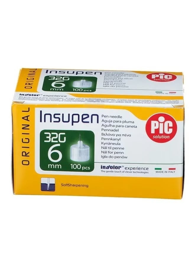 PIC Original Insupen insulin pen needles, 32G size, 6mm length, in a box of 100 pieces. - Image 1