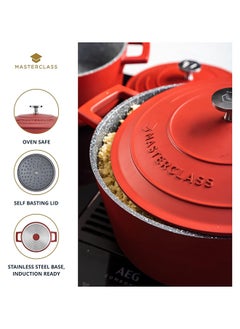MASTERCLASS MasterClass Small Casserole Dish with Lid 2.5L/20 cm, Lightweight Cast Aluminium, Induction Hob and Oven Safe, Red  - Image 5