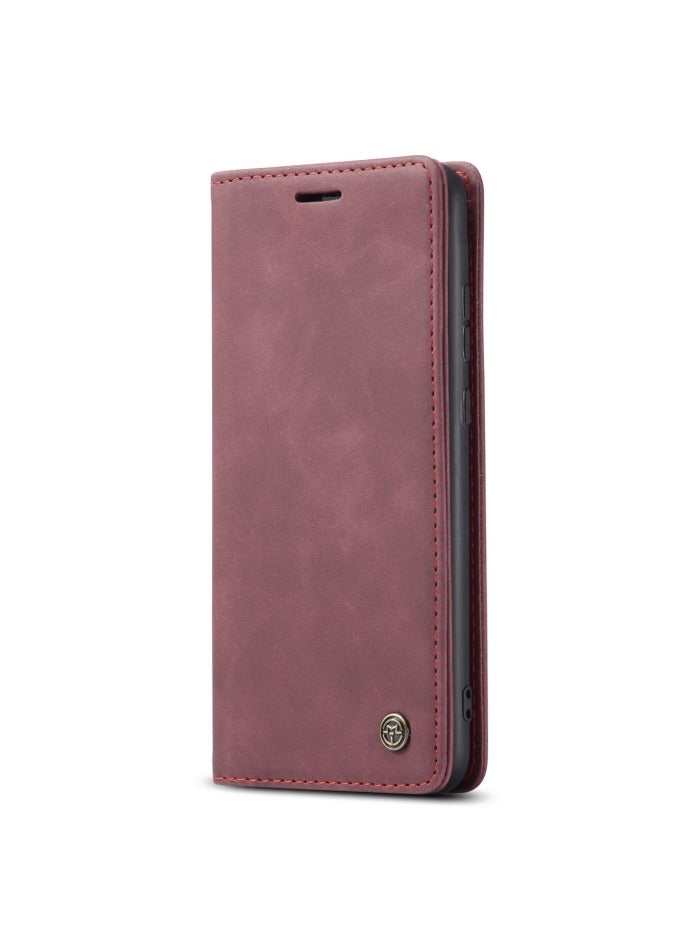 كيس مي جراب جلدي لموبايل سامسونج اس 21 الترا من كيس مى جراب حماية قابل للطي مع مسند مغناطيسي وفتحات للبطاقات - احمر نبيتي - Image 2