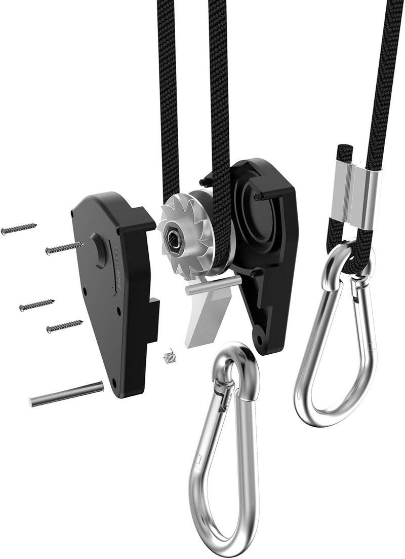 vanleno 6 Pairs 1/8 inch Adjustable Heavy Duty Rope Hanger - Reinforced Metal Internal Gears Ratchets foe Growing Light Fixtures, Loose-Proof Design, 8-ft Long & 150lbs Weight Capacity - Image 2