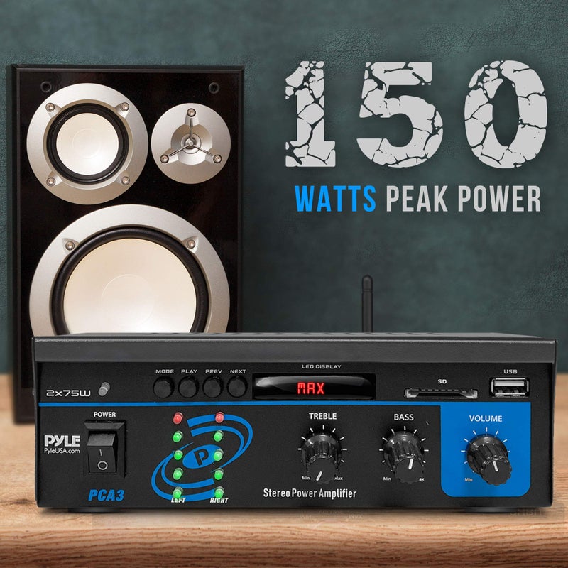 Pyle Bluetooth Home Audio Power Amplifier System - 2X75W Mini Dual Channel Sound Stereo Receiver Box w/ LED - For Amplified Speakers, CD Player, Theater via 3.5mm RCA - For Studio - Pyle PCA3 - Image 5