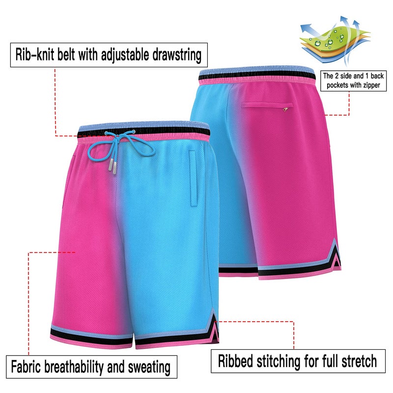 KXK Menâ€™s Mesh Basketball Shorts,Athletic Shorts Gym Running Training Shorts with Pockets Pink/Blue - Image 3
