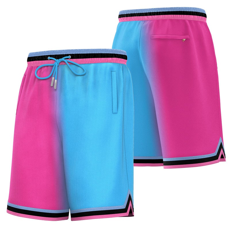 KXK Menâ€™s Mesh Basketball Shorts,Athletic Shorts Gym Running Training Shorts with Pockets Pink/Blue - Image 1