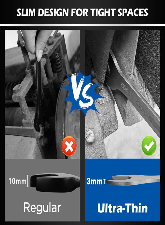 SEDY 10-Piece Super Thin Open-End Wrench Set, Metric 5.5-27mm, 3mm Thickness Slim Wrench Set for Tight Spaces, Nickel Plated Flat Wrenches with Rolling Storage Pouch - Image 3