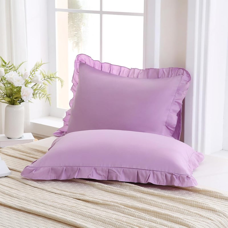 Merryword Lavender Purple Pillow Shams Light Purple Ruffle Standard Pillowcases Cute Pillow Cover Set of 2 Shabby Chic Soft Microfiber Pillowcases 2 Pack - Image 4