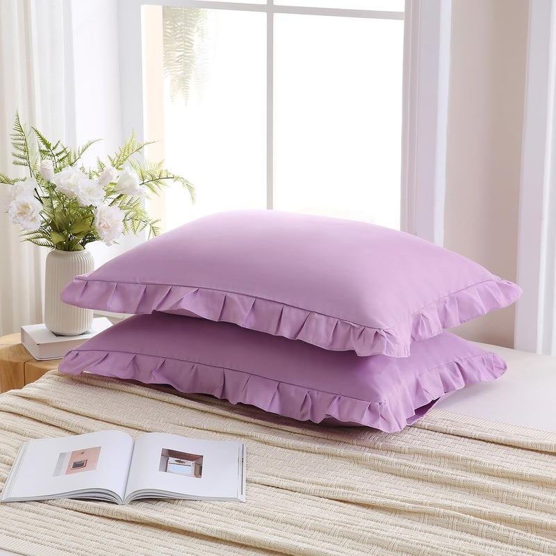 Merryword Lavender Purple Pillow Shams Light Purple Ruffle Standard Pillowcases Cute Pillow Cover Set of 2 Shabby Chic Soft Microfiber Pillowcases 2 Pack - Image 3
