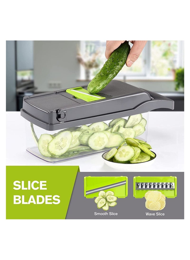 ELTRAZONE Vegetable Chopper Slicer Dicer - 12 -in -1 Onion Chopper Fruits Cutter Mandoline Slicer Food Chopper/Cutter with 7 Stainless Steel Blades, Adjustable Slicer & Dicer with Storage Container - Image 4