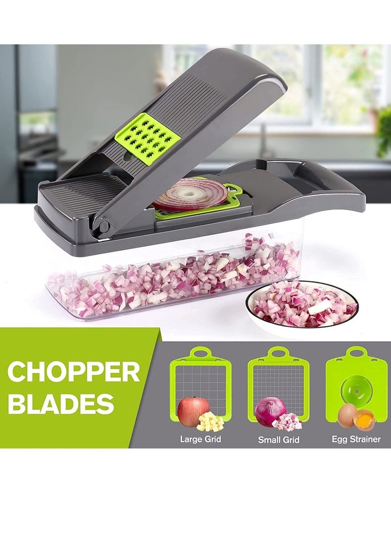 ELTRAZONE Vegetable Chopper Slicer Dicer - 12 -in -1 Onion Chopper Fruits Cutter Mandoline Slicer Food Chopper/Cutter with 7 Stainless Steel Blades, Adjustable Slicer & Dicer with Storage Container - Image 2