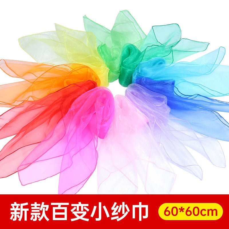 61 Children'S Day Kindergarten Performance Small Gauze Solid Color Chiffon Nylon Children'S Dance Silk Scarf Square Scarf - Image 2